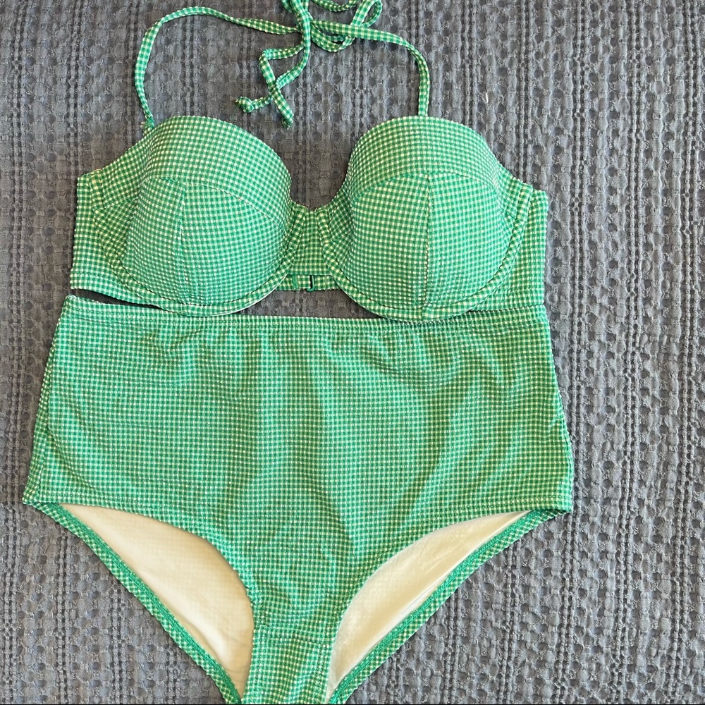 JCrew gingham print high rise bikini set- missing strap